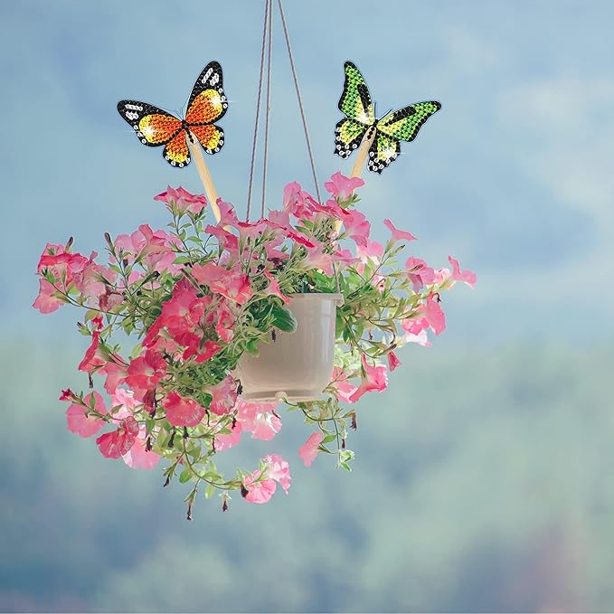 Vcekract 8 Pcs Butterfly Diamond Painting Kits, Diamond Art Kits for Garden Decor, Butterfly Stakes Diamond Art Kits for Adults, Crafts for Adults