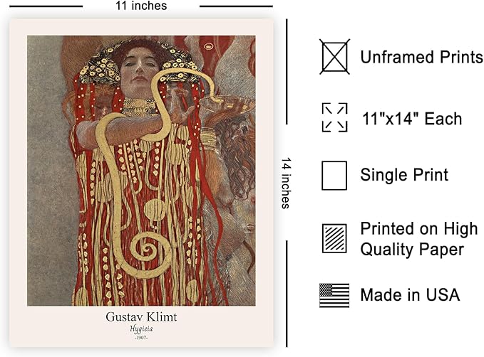 Poster Master Vintage Gustav Klimt Poster - Retro Hygieia Print - Art Nouveau - Greek Goddess of Health Art - Symbolism Art - Classic Painting - Aesthetic Living Room Decor - 11x14 UNFRAMED Wall Art