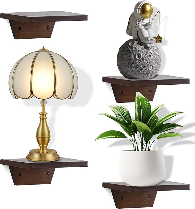 PHOENANCEE Small Floating Shelves,Trapezoid Wall Shelf for Speaker Table Lamp Plants Display,Decorative Wood Ledges Chic for Living Room,Bedroom,Kitchen,Office,Pine,8x6 Inch,2 Pack(Walnut)