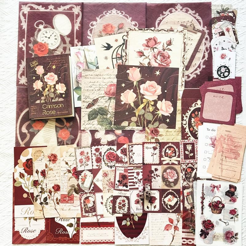 Rose Botanical Bullet Junk Journal Kit, Red Aesthetic Scrapbooking Supplies by Koolemon