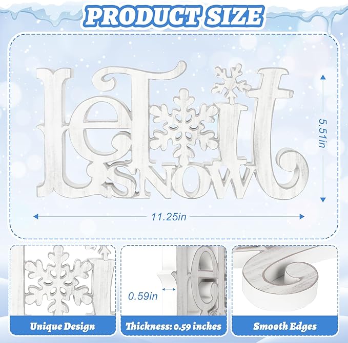 Let It Snow Decorations, Snow Wooden Christmas Table Centerpiece Sign, Tiered Tray Decor for Xmas Winter Holiday Home Decor (Retro)