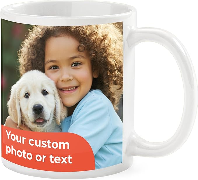 Personalized Mug, Custom Ceramic Mug with Photo and Text, 11oz, Pack of 20, Glossy Coffee Cup, Perfect for Christmas, Secret Santa or as Holiday Gift for Family or Friends, White/White