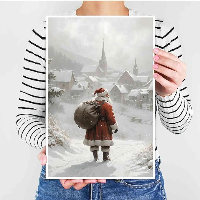 Canvas Wall Art Vintage Santa Claus Wall Art Farmhouse Christmas Print Festive Holiday Home Decor Santa Claus Painting 24x36in-UnFramed
