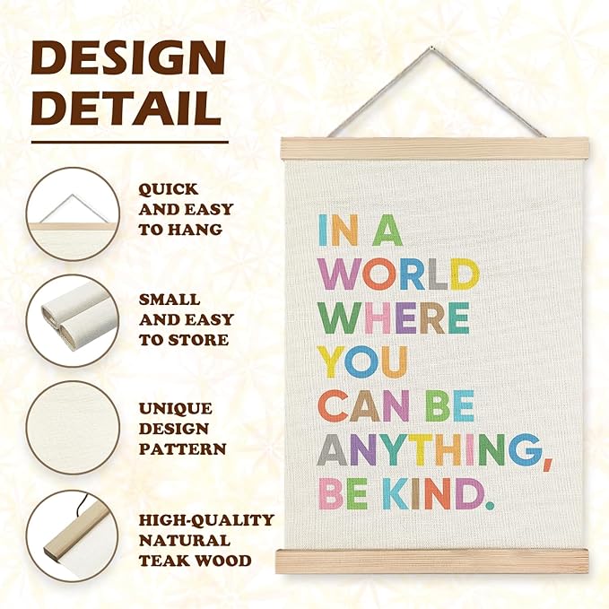 LUVADIAN Be Kind Poster, in a World You Can Be Anything Be Kind Poster Hanger Frame, Inspirational Motivational Wall Decor for Classroom Kids Room Nursery, Colorful Classroom Decor, 12x16 Inches