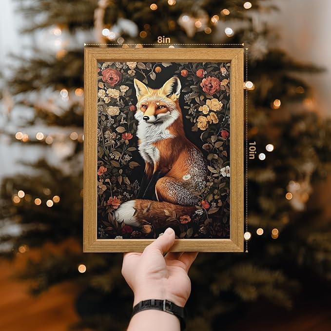 LLEEMPI William Morris Wall Art, Vintage Botanical Floral Wall Decor, Fox Flower Canvas Painting, Abstract Nature Botanical Aesthetic Picture for Living Room Bedroom Hallway Wood Framed 8x10 inch