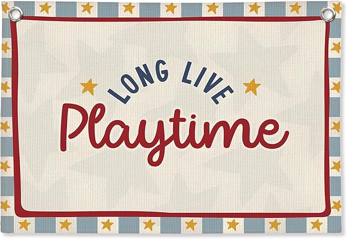 Playroom Decor, Long Live Playtime Linen Canvas Banner,Kids Room Nursery with Star Pattern Wall Hanging Banner Flag Inspirational Decor for Toddler Boys Toy Room Bedroom,30x20 Inch