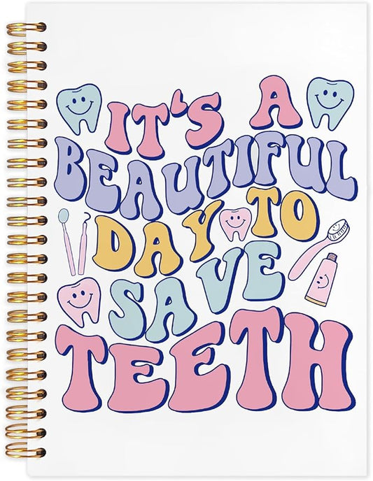 Dentist Gifts Notebook, Dental Hygienist Assistant Gifts Journal, Groovy It's A Beautiful Day To Save Teeth Spiral Notebook Journal for Note Taking, Dental Office Supplies, 5.5x8.3 Inch