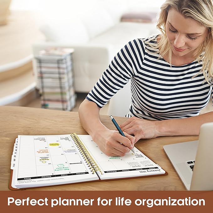 2026 Planner, Weekly and Monthly Calendar Planner for Women, Jan 2026 - Dec 2026, Hardcover Planning Agenda book with Tabs, Spiral Bound, Inner Pocket, Perfect for School Office Supplies, 6.3" x 8.5" - Rust Brown