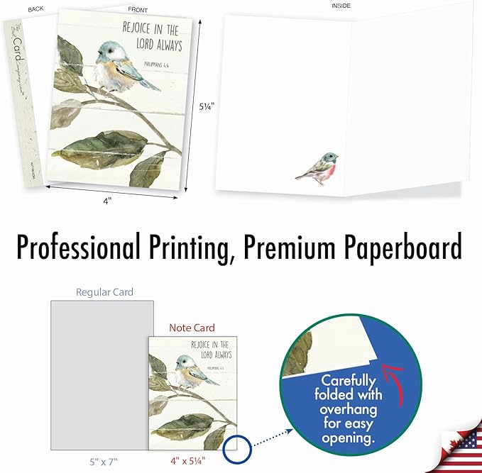 The Best Card Company - 20 Blank Notes with Envelopes - All Occasion Animal Assortment (10 Designs, 2 Each) - Scripture Birds AM7108OCB-B2x10-NB