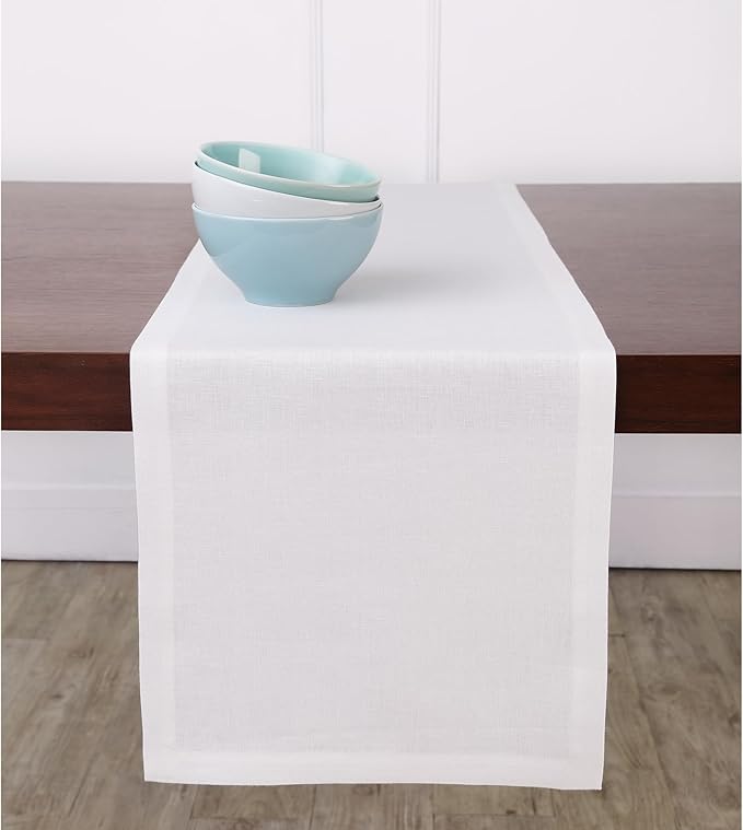 Solino Home Linen White Table Runner 72 Inches Long - 100% Pure Linen 14 x 72 Inch Table Runner for Dining, Valentines, Spring, Easter - Diana Medium Weight