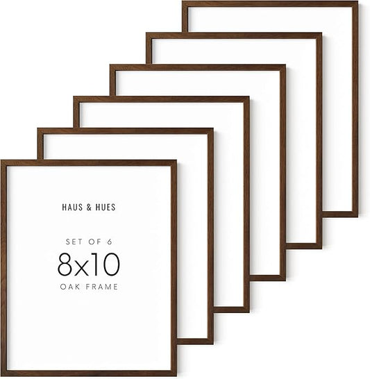 HAUS AND HUES Walnut Wood 8x10 Picture Frames - Set of 6, Rustic Wall Frames, Brown Finish