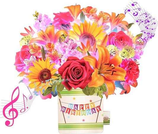 Birthday Cards, Happy Birthday Card for Women, 10Inch Life Sized Forever Sunflower Bouquet with Light and Music, 3D Popup Greeting Card Gift for Women Wife Mom Daughter Sister(Blank Notecard & Envelope)