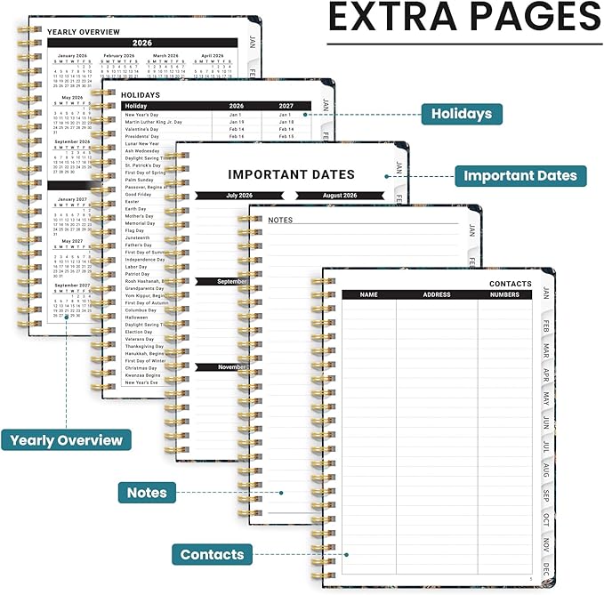2026 Planner, Monthly and Weekly Calendar Planner for Women, Jan 2026 - Dec 2026, Hardcover Pretty 2026 Agenda Planner Book with Tabs, Spiral Bound, Perfect for School Office Home Supplies, 8.5" x 11" - Royal Flowers