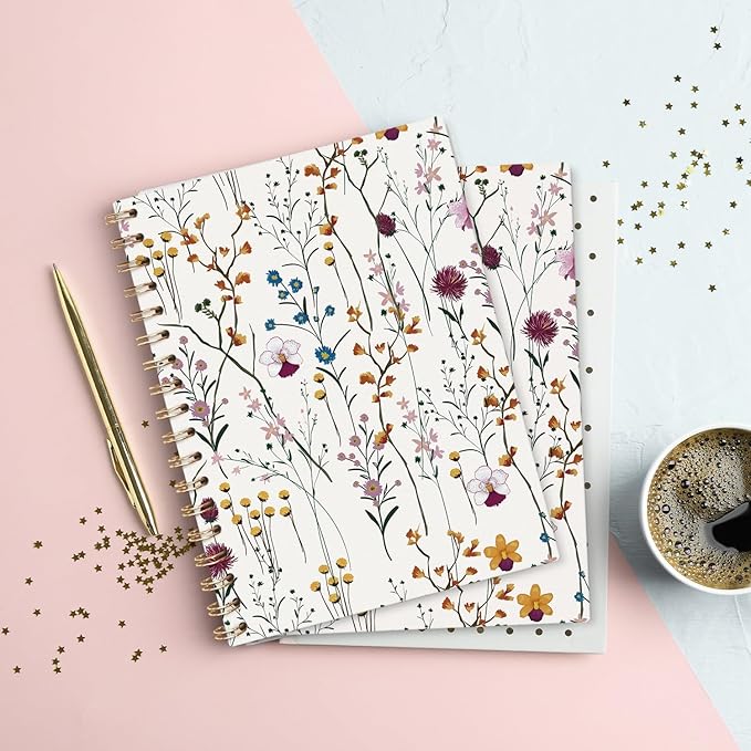 Floral Journal Notebooks, Flower Pretty College Ruled Notebooks for Note Taking, Cottagecore Botanical Floral Journal Journaling, Spiral Notebook 5.5x8.3