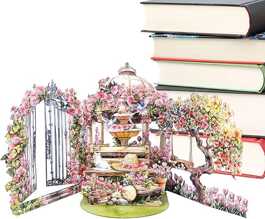 3D Pop-Up Card - Garden Birthday Greeting, Mother's Day with Floral Design, Handmade Paper with Detailed Cutting, Holiday Gift Envelope Included, Blessing Card for Special Occasions