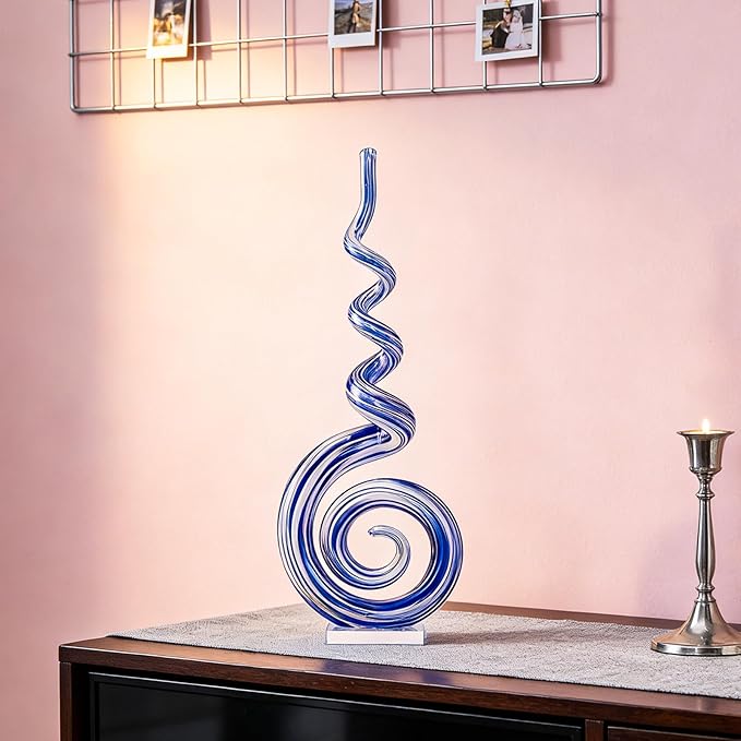15" Tall Hand-Blown Murano-Style Glass Sculpture Statues Art Ornament Statue Figurines Home Decor Accent Piece Coastal Ocean Nautical Home Decor,Shelf,TV Stand,Tabletop Centerpieces,Wonderful Gift