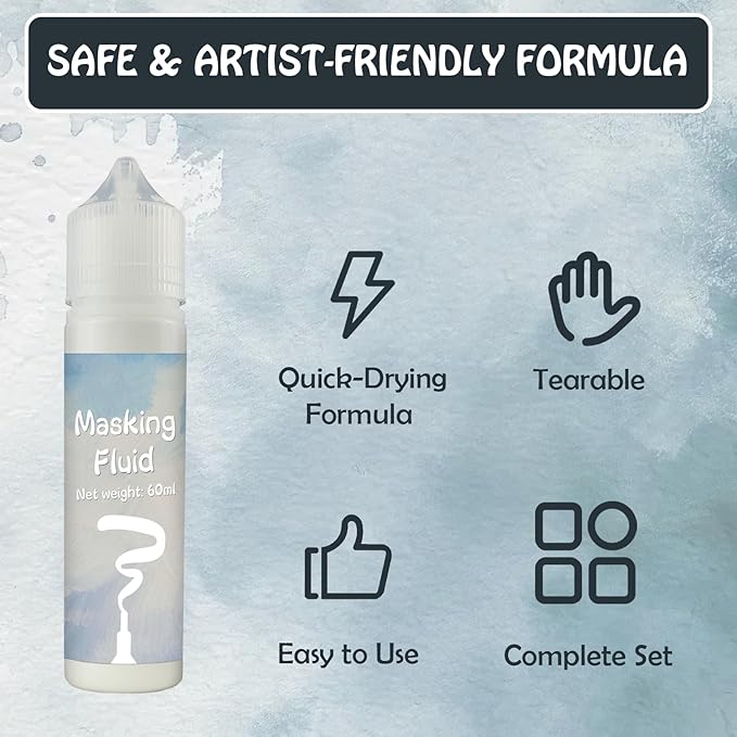 120ml Blue&White Masking Fluid for Watercolor Painting Kit, Fast Drying Easy Peel Use, Watercolor Masking Fluid Prevent staining Keeps Areas Colorless