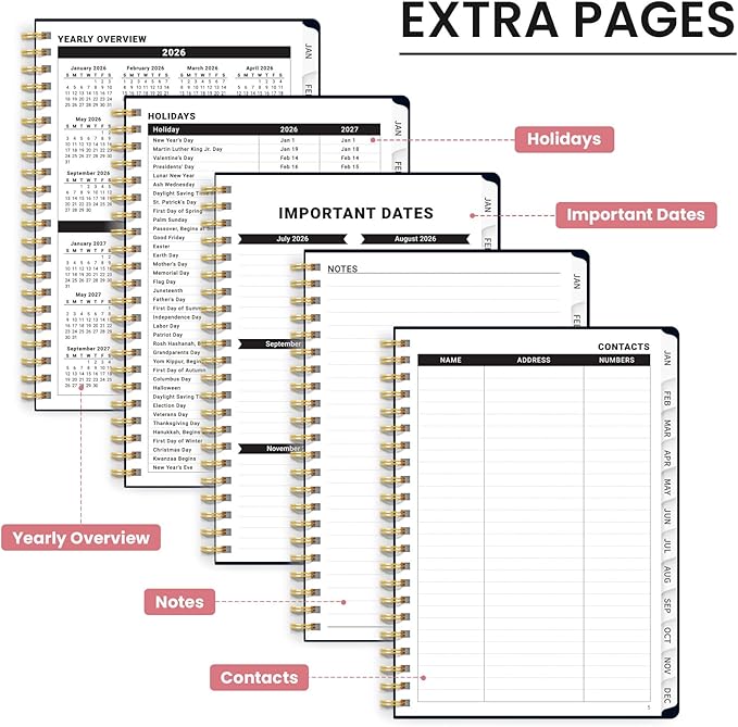 2026 Planner, Monthly and Weekly Calendar Planner for Women, Jan 2026 - Dec 2026, Hardcover Pretty 2026 Agenda Planner Book with Tabs, Spiral Bound, Perfect for School Office Home Supplies, 6.3" x 8.5" - Garden of Whimsy