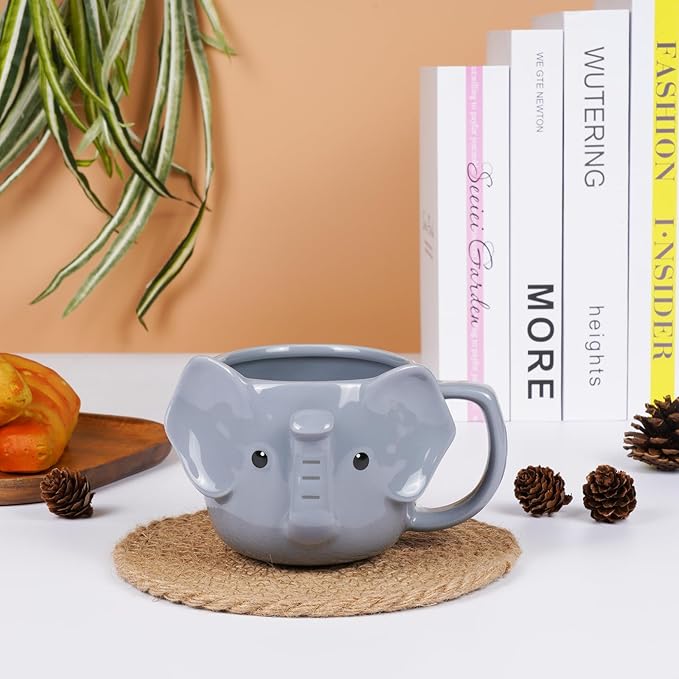 Elephant Mug 14 oz Cute Ceramic Coffee Mug 3D Porcelain Tea Mug for Women Kawaii Cup Elephant Gifts Christmas Gifts Housewarming Holiday Birthday Gifts for Women Mom Kids Men and Friend