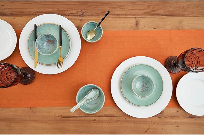 Solino Home Linen Pumpkin Table Runner 60 Inches - 100% Pure Linen Farmhouse Short Table Runner 14 x 60 Inch Ideal for Dresser and Coffee Tables - Fete