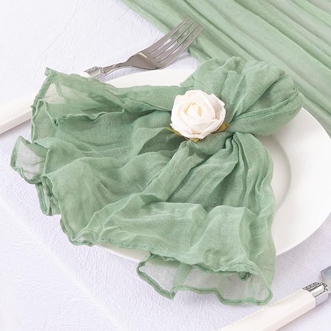20 Pack Sage Green Cheesecloth Napkins Spring Cloth Napkins Set of 20 Sage Dinner Napkins Bulk 21x21 Inches for Wedding Bridal Shower Baby Shower Valentine's Day