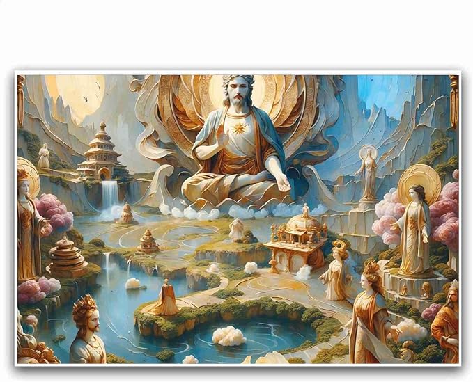 Biblical Scene Wall Art Religious Wall Decor Messiah on Throne Print Sacred Landscape Poster Vintage Oil Painting Christmas Print Indoor Decor for Home Church Chapel Prayer Room Meditation Space