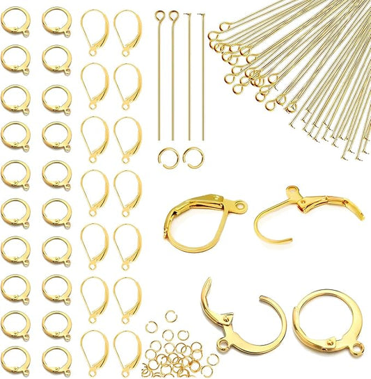 180Pcs No Tarnish Leverback Hooks for Earring Making, stino Hypoallergenic Stainless Steel Jewerly Findings Supplies, Gold Plated & Silver Kit(Gold)