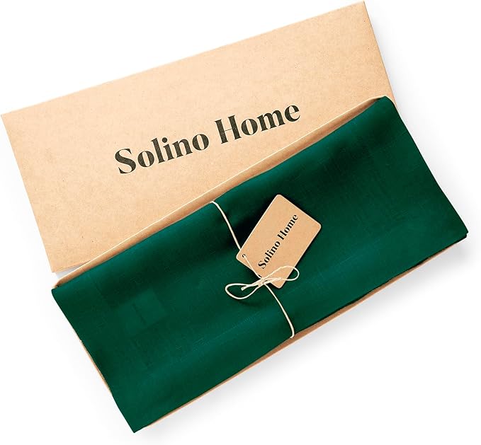 Solino Home Linen Green Table Runner 120 Inches Long - 100% Pure Linen 14 x 120 Inch Table Runner for Dining, St Patricks Day, Winter - Sonoma