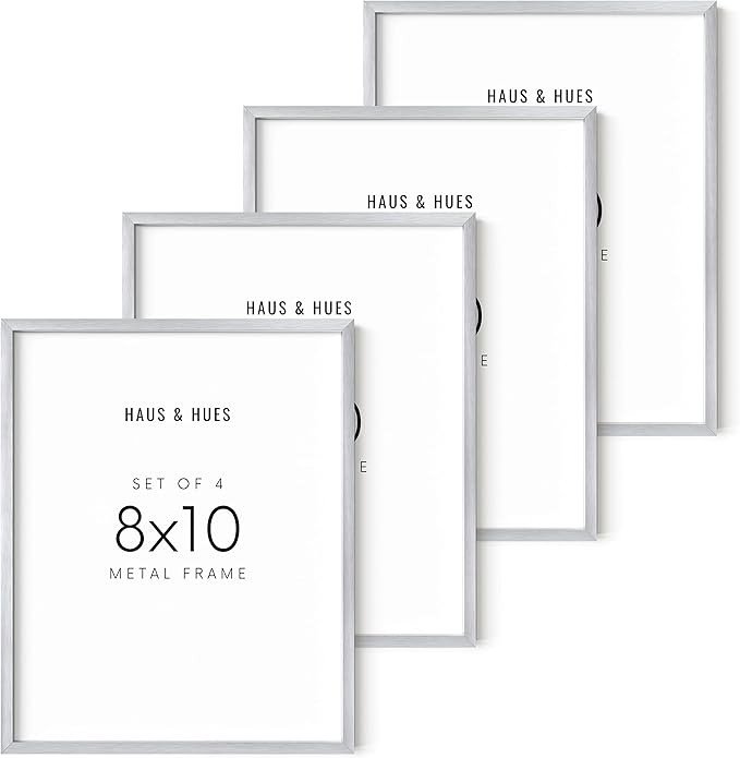 HAUS AND HUES Silver Picture Frames - Set of 4 Wall Frames, 8x10 Size, Metal, Four Pack