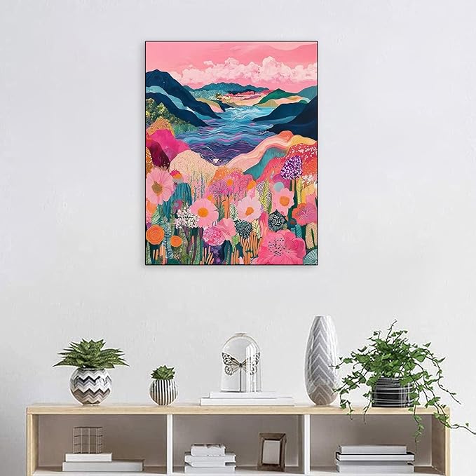 Eterkosu Mountain Flowers Diamond Art Painting Kits for Adults,5D DIY Scenery Diamond Art Paint with Diamonds for Home Decor,Full Drill Diamond Dots Painting for Adults Beginners Gem Art Pictures