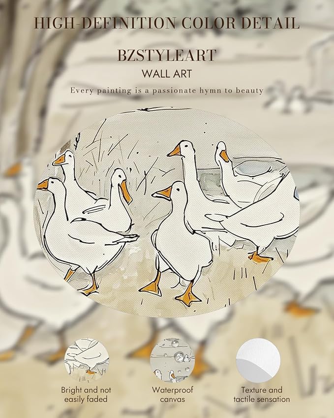 Bzstyleart Vintage Wall Art Decor for Living Room,Gold Framed Canvas Wall Art Home Aesthetic,Vintage Duck Decor,Duck Painting,12 x 16 Inch