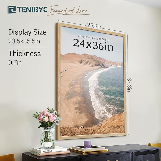 Picture Frame 4 Pack - Solid Wood Poster Photo Frame - Woodgrain Series - Room, Office, Gallery, Studio Display - Wall Hanging