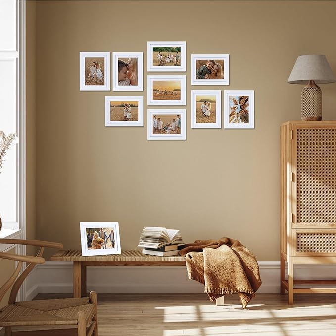 Lyeasw White 5x7 Picture Frame Set of 15, Display Pictures 5x7 with Mat or 6x8 without Mat, Multi Photo Frames for Wall Mounting or Tabletop Display