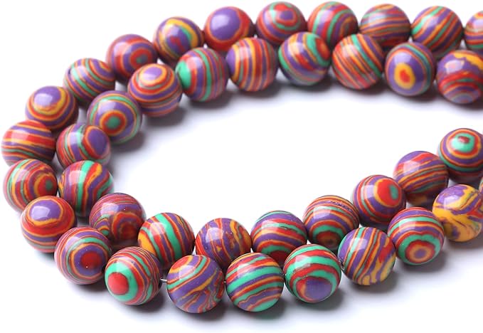 45pcs 8mm Natural Stone Beads Rainbow Malachite Round Loose Beads for Jewelry Making DIY Bracelet Crystal Energy Healing Power Stone (8mm, Colorful Malachite)