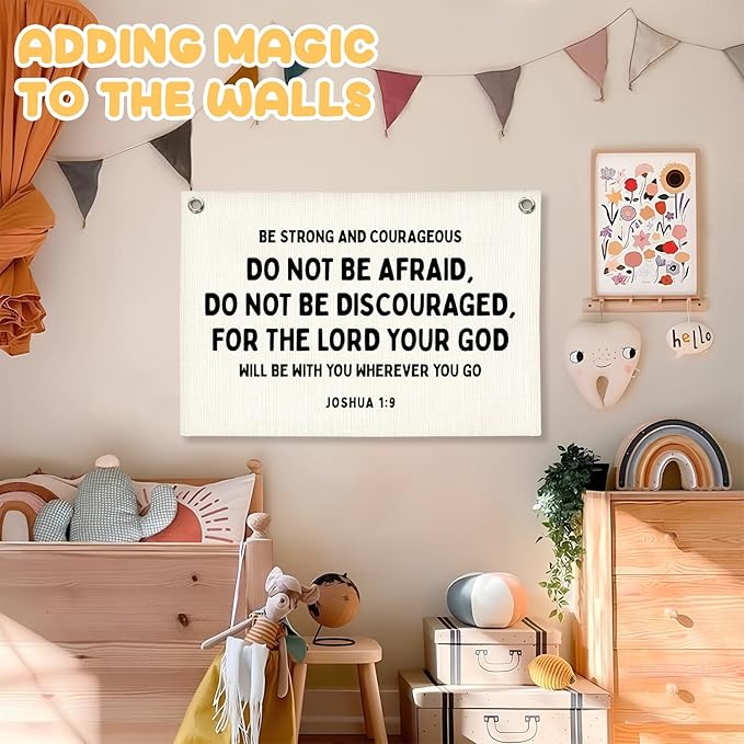 Christian Wall Decor Canvas Banner,Bible Verse Wall Hanging Motivational Wall Hanging Banner Flag Decor for Nursery Kids Room Bedroom Playroom Classroom Homeschool, 30x20 Inch