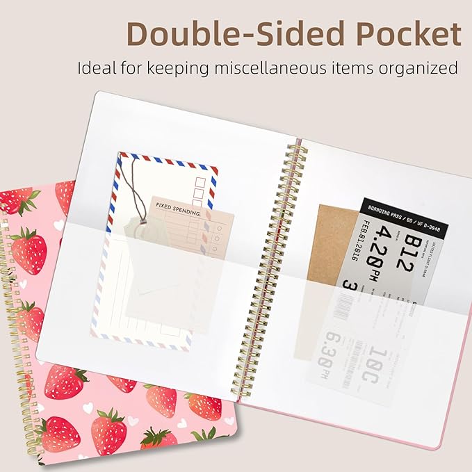 Cute Spiral Notebook journal A4 Aesthetic Pretty Design for Women Girls Kawaii with Pocket, 8.5 x 11 inch, Graph, Strawberry
