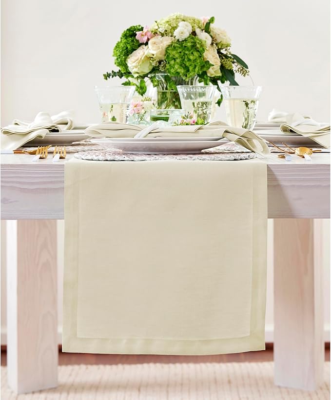 Solino Home Linen Table Runner 90 Inches Long - 100% Pure Linen Birch Table Runner 14 x 90 Inch for Spring, Easter - Fete