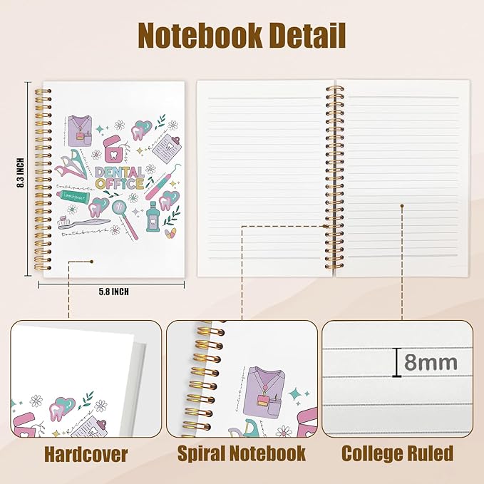 WUCHJ Dentist Gifts Notebook, Dental Hygienist Assistant Gifts Journal, Dental Doodle Spiral Notebook Journal for Note Taking, Dentist Office Supplies, 5.5x8.3 Inch