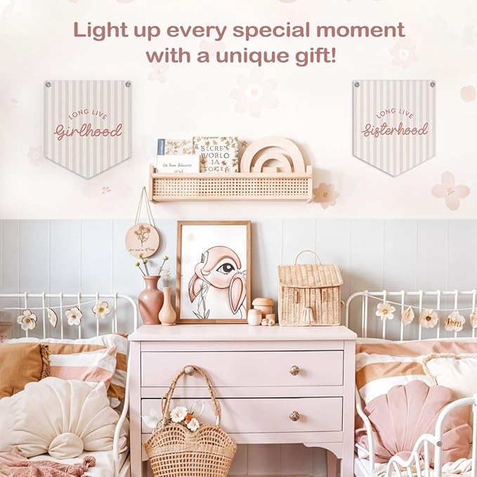 Lacama Girls Room Decor, Long Live Girlhood Linen Banner Hanging Flag Retro Pink Banner for Nursery Playroom Wall Decor for Kids Bedroom Dorm Toddler Decorations Trendy Room Decor 12.4x14 in