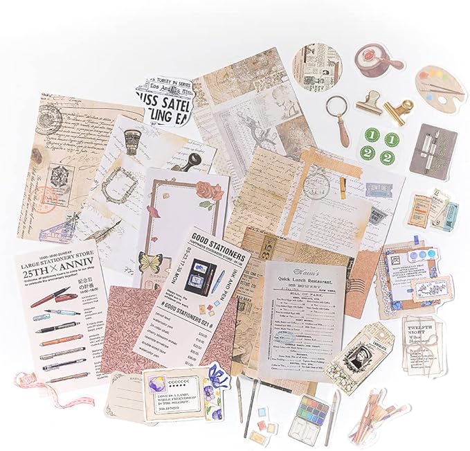 Alideco 260pcs Vintage Scrapbook Supplies Pack for Art Journaling Bullet Junk Journal Planners DIY Paper Stickers Craft Kits Notebook Collage Album Aesthetic Cottagecore Picture Frames(Book study)