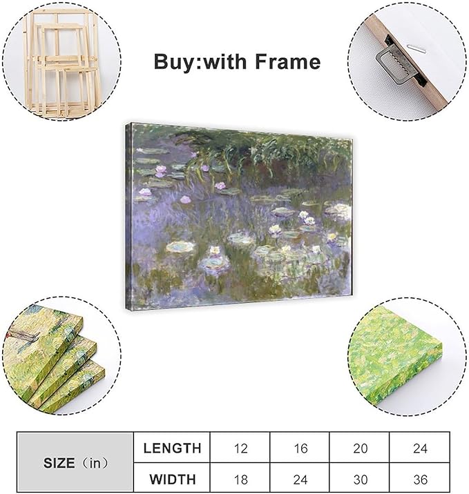 40+ Monet Famous Print Posters Water Lilies by Claude Monet Impressionism Canvas Posters Print Wall Art Bedroom Office Room Decor Gift Frame 20×30inch(50×75cm)