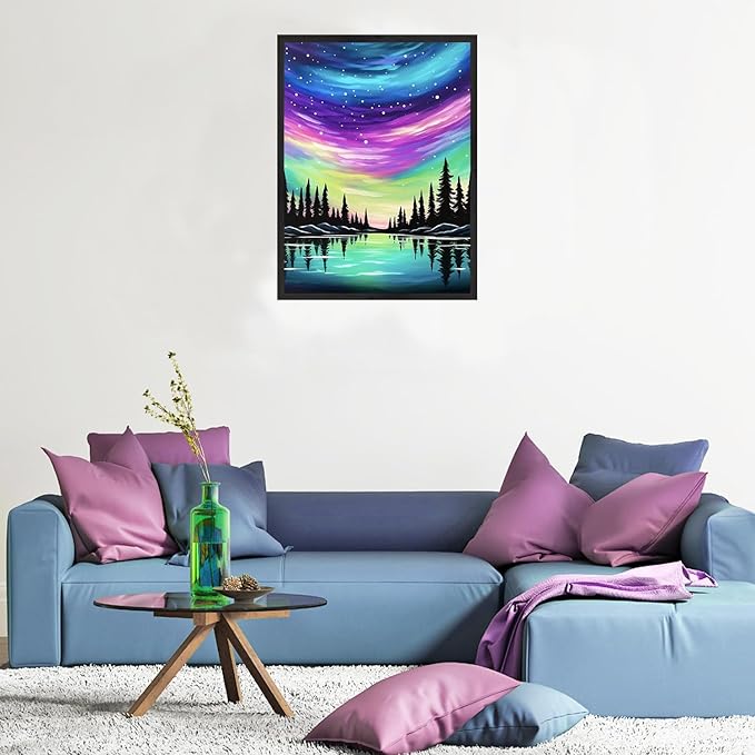 NWQZBYHT Aurora Lake Diamond Art Kits for Adults,Tree Starry Sky 5D Diamond Painting Kits for Beginner,DIY Round Full Drill Diamond Dots Painting Gem Art for Adults Crafts Home Wall Decor 12x16 Inch