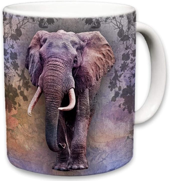 Elephant Mug | Cute Animal Ceramic Travel Mugs | Coffee Lovers Cup | Elephants Design | Great Novelty Gift | Decorative Home Kitchen Drinkwear | Multi Color | 11 Fl. Oz