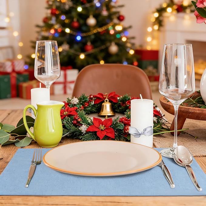 MANSPHIL Table Cloth Placemats Set of 4 Washable Cotton Thick Faux Linen Table Place Mats Heat Resistant Double Layer Fabric Wrinkle Free Dining Kitchen Table Decor - 13x19 Inch Oeko Tex Placemat