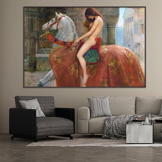 John Collier Canvas Wall Art Lady Godiva Poster Pre-Raphaelite Style Art Painting Figure Historical Illustration Famous Oil Painting Print Suitable for Home Office Wall Decor Unframed24x36inc/60x90cm