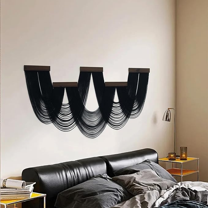 LB Large Macrame Wall Hanging, Black Boho Tapestry Wall Hanging Macrame Wall Art Handmade Yarn Woven Wall Art Modern Home Decor Headboard Wall Decor for Bedroom Living Room Dorm Nursery, 53x28 Inch