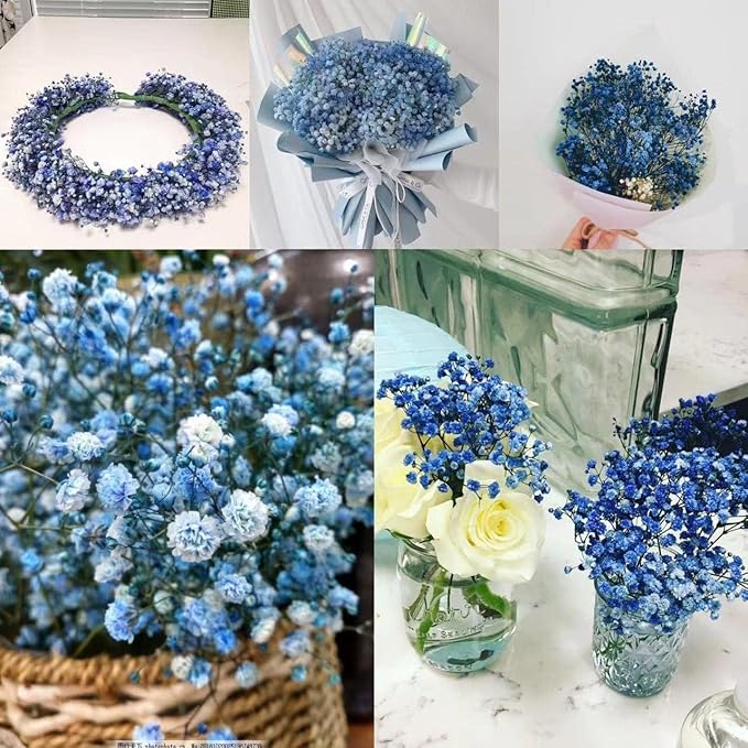 4000+ Dried-Blue-Babys-Breath-Flowers-Bouquet-17.2 inch, Dried Royal Blue Flowers for Vase, Natural Gypsophila Branches for Home Decor, Wedding, Table Decor, DIY Wreath Floral