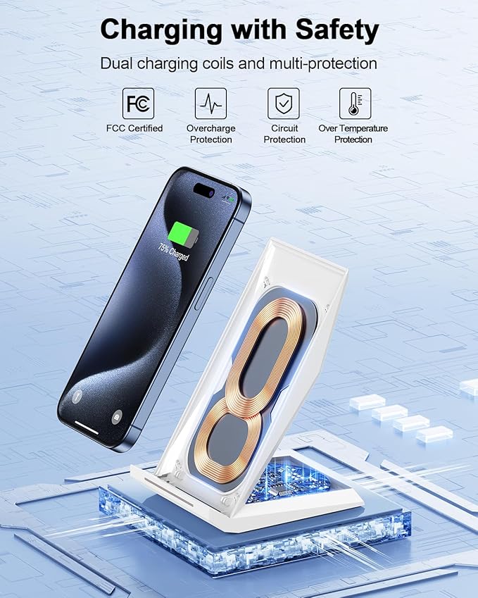 NANAMI Fast Wireless Charger, Qi Certified Charging Stand[with 20W PD Charger] 7.5W for iPhone 17/17 Pro/17 Pro Max/16/15/14/13/12,10W for Samsung Galaxy S25/S25+/S25 ultra/S24/S24 Ultra/S23