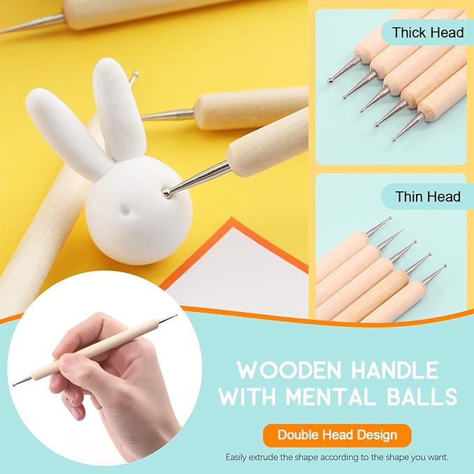 19 Pcs Polymer Modeling Clay Sculpting Tools with Dotting Pen, Silicone Tips, Ball Stylus, Sculpture Needle,Pottery Ceramic Clay Indentation Tools Set for Art Crafts Soap Making