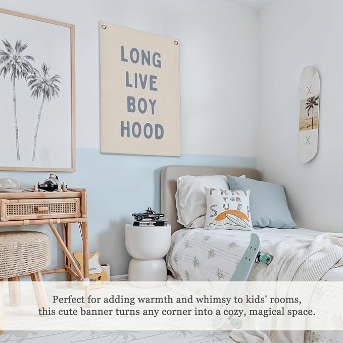 Blue Long Live Boyhood Linen Canvas Banner,Boy Room Decor,Nursery Playroom Wall Decor For Boys Bedroom Toddler Decorations Teen Boy Room Decor Wall Hanging Flag Banner 18x25 Inch